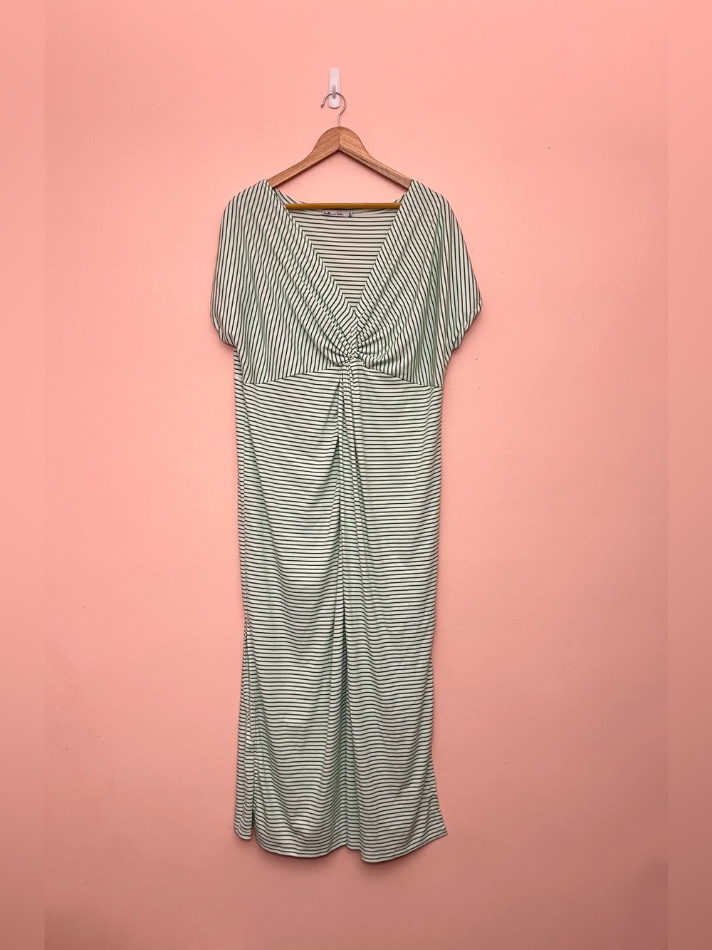 NWOT Culture Code Green Striped Twist Detail Ribbed Midi Dress 3X